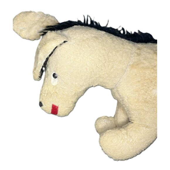 Vintage Plush Donkey Stuffed Animal Toy Beige & Black Button Tail - Picture 7 of 11